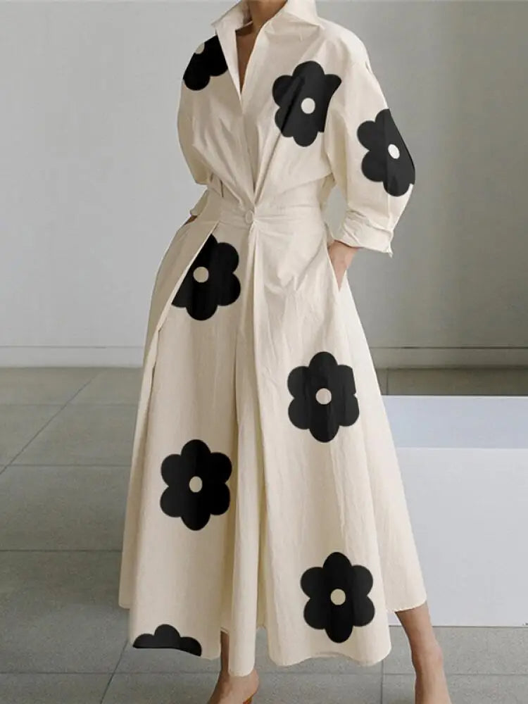 Elegantes Maxikleid mit Blumenprint & Bindegürtel – Sommermode