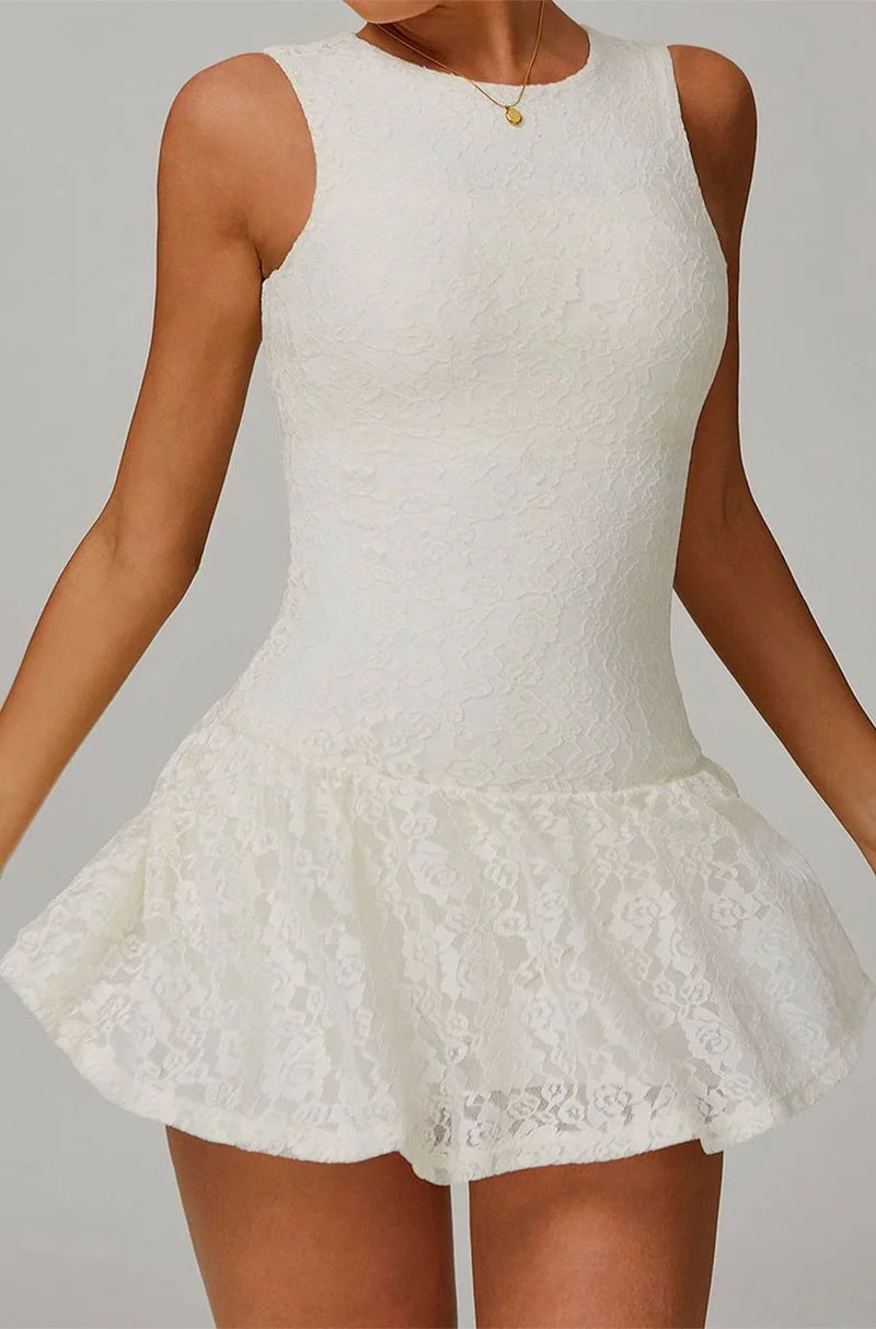 Spitzen Minikleid Damen – Ärmellos, figurbetont & elegant