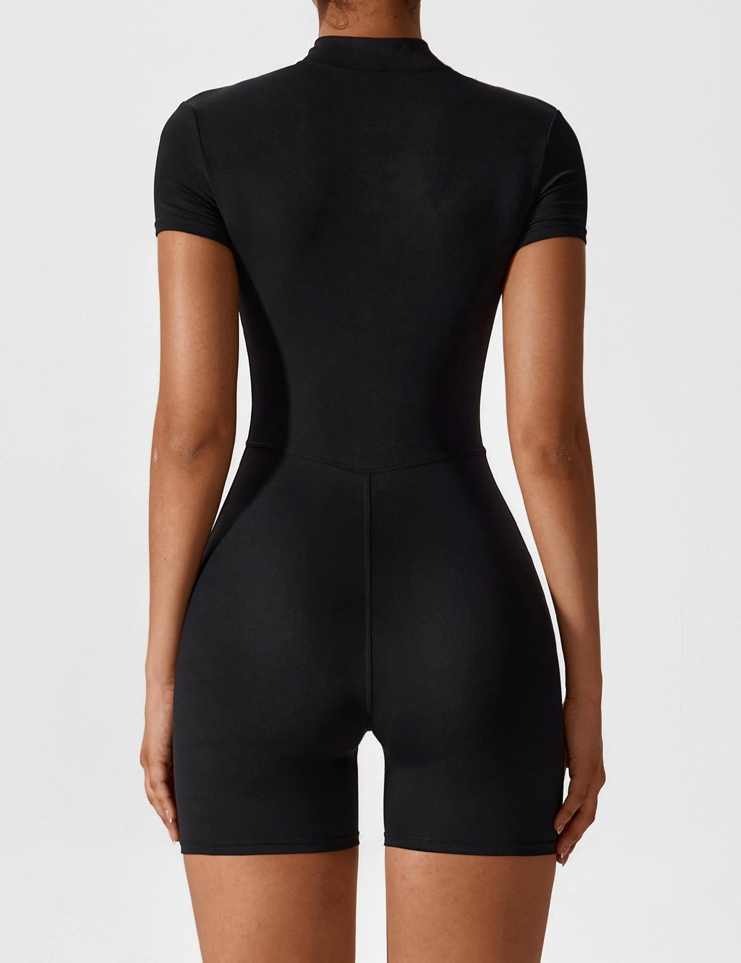 Elena | Nahtloser Kurzarm-Zip-Jumpsuit