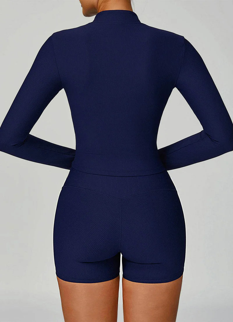 Sportliches Damen Zweiteiler Set mit Reißverschluss-Jacke & Shorts