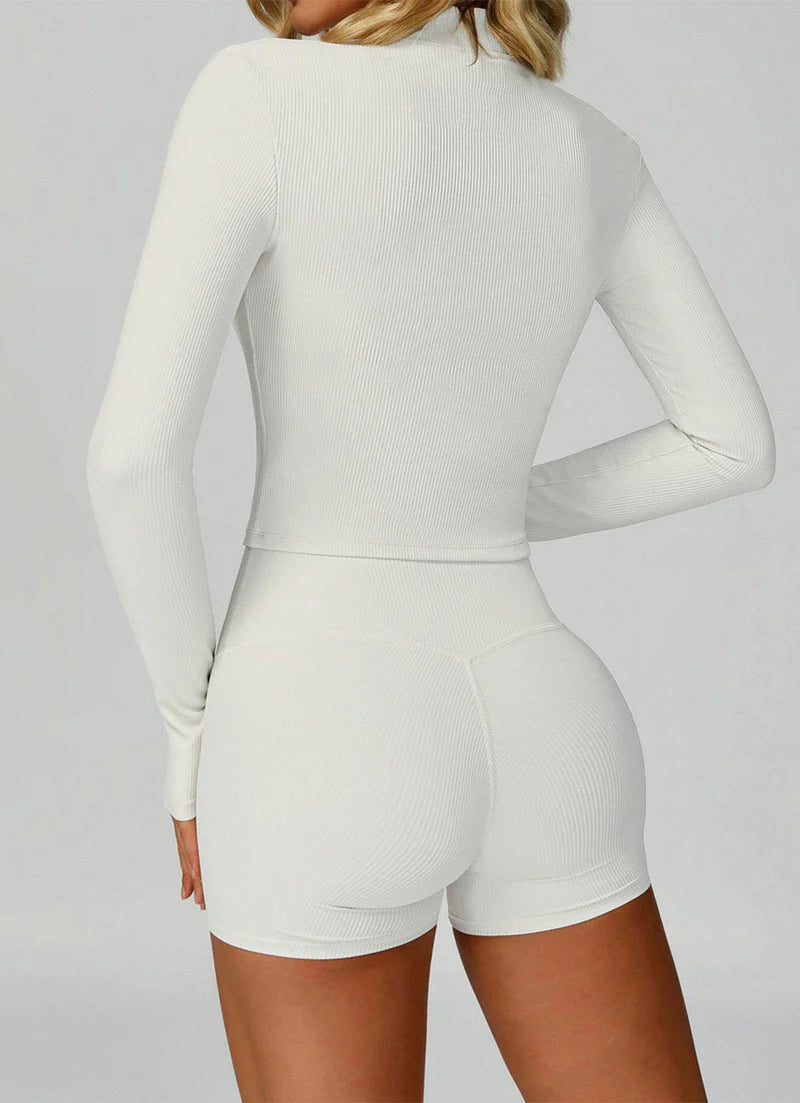 Sportliches Damen Zweiteiler Set mit Reißverschluss-Jacke & Shorts